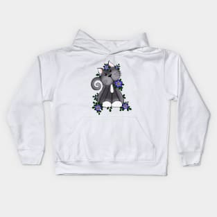 Lovely Kitty Cat Playing in the blue flowers Kids Hoodie